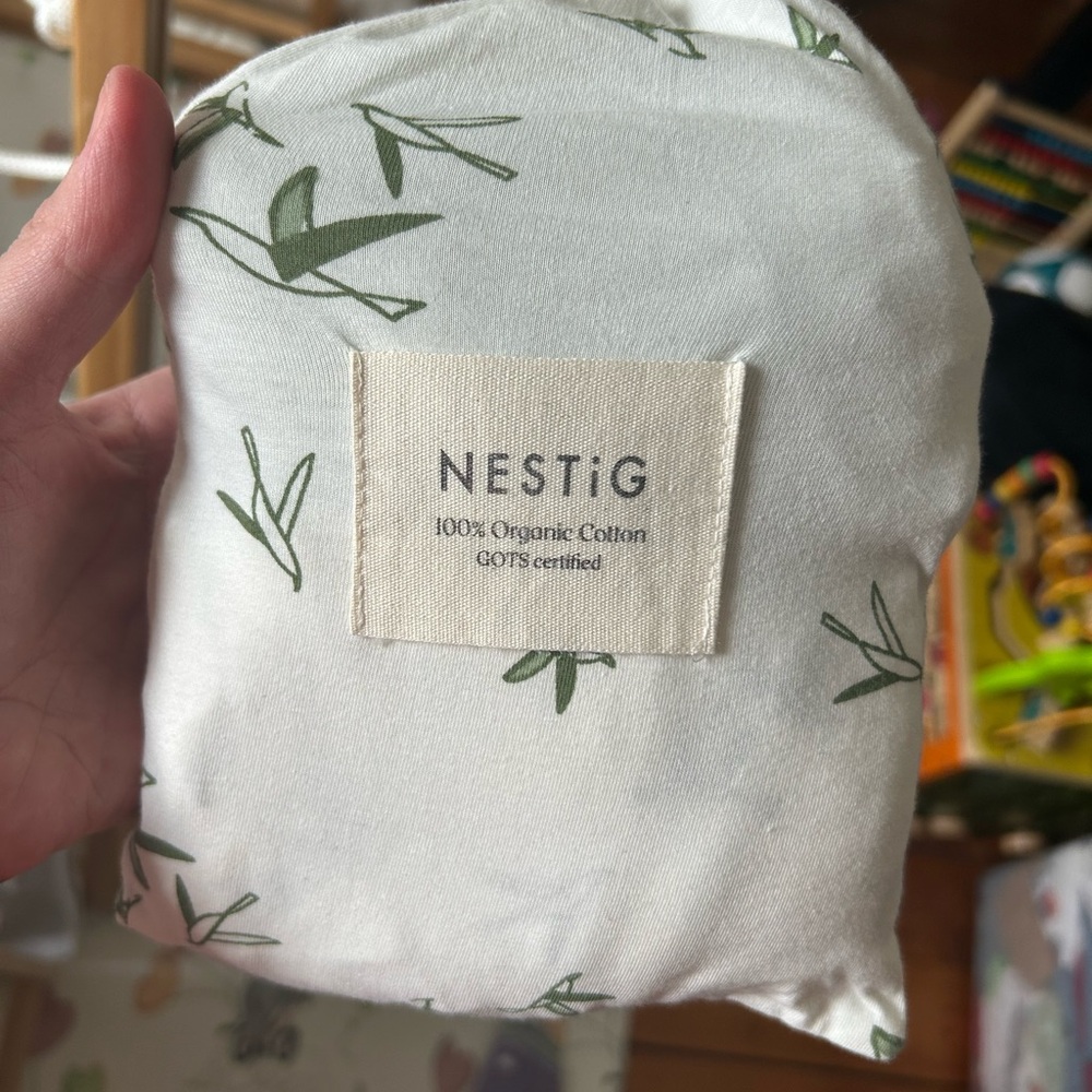 NESTIG Organic Cotton 2 Fitted Crib Sheets(olive and bird design)